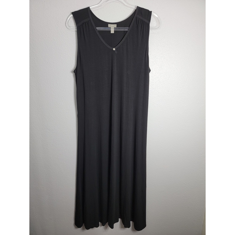 J. Jill Medium Maxi Dress Black Sleeveless V-Neck Stretch Rayon Knit Pleated - Picture 3 of 6